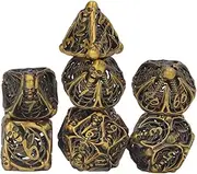Dice Sets Hollow Metal Game Dice Skulls Ancient Dice 7Pcs Polyhedral Dice Set for RPG Table Games and Math Teaching Board Card Tabletop Game(Gold)