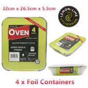 4 X Large Foil food Container Tray & Lid Roasting BBQ Takeaway Oven Trays FD 32c