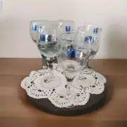 Set Of 6 New Crystal Clear Romania Romanian Etched Floral Wine Cordial Glasses