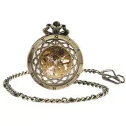 Mens Pocket Watch with Chain Steampunk Skeleton Bronze Mechanical Watches Gifts