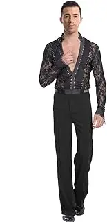 [BOZEVON] Men's Classic Latin Dance Shirt Suit Costumes Performance Dance Lace Shirt & Trousers Jazz Outfits