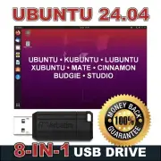 8-IN-1 UBUNTU LINUX USB 24.04.1 LTS Multi-Boot 64bit Live OS 64GB USB Drive