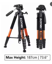 187cm/73.6in Tall Zomei Aluminum Alloy Portable Tripod for Camera DSLR Canon Nikon, 360 Degree Panorama Photography Phone Stand Q188-OR