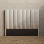 Upholstered Bed Head with Vertical Panels in King, Queen and Double Size (Beige Fabric)