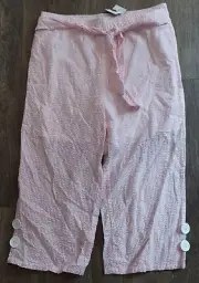 Crown & Ivy Girls Pink White Seersucker Capri Crop Wide Leg Pants Youth XL