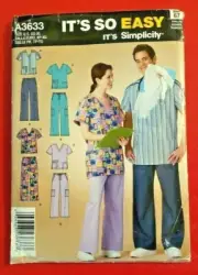 It's So Easy It's Simplicity Pattern A3633 Misses Men's Teens Scrub Top & Pants