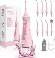 Sejoy Water Dental Flossers for Teeth Cleaning, Electric Oral Irrigator for Teeth Rechargeable Cordless, USB Portable, 5 Cleaning Modes 8 Jet Tips, IPX7 Waterproof, 230ml, for Travel and Home