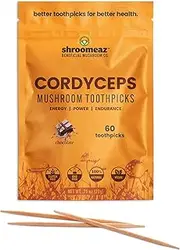 Shroomeaz Cordyceps Infused Flavored Toothpicks - Mushroom Supplement for Energy & Immune Support (60 Picks - Chocolate)