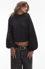 Topshop Jacquard Tie Back Top in Black at Nordstrom, Size 4 Us
