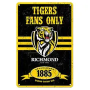 Richmond Tigers Fans Only AFL Retro Metal Tin Wall Sign