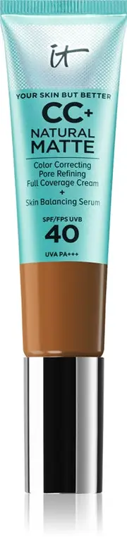 IT Cosmetics Your Skin But Better CC+ Cream Natural Matte Mattifying Foundation SPF 40 for Women Rich Honey 32ml