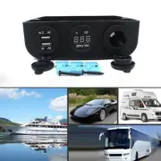 Car Waterproof 12V Dual USB Cigarette Lighter Socket Charger LED Voltmeter Panel