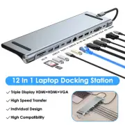 12 in 1 Type C HUB Splitter USB 3.0 4K HDMI RJ45 100W PD Charger For MacBook Pro