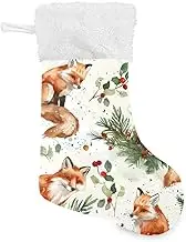 XYMZR Christmas Stocking Fox Fruit Leaf White 18” Christmas Stockings with Plush Faux Fur Cuff Decoration for Holiday Family Party, Multi-colored