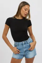 Black T Shirt Short Sleeve Crew Neck Modal - Size 6XXS, Women's T-shirt