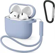 Silicone Case Cover for Apple AirPods 4 Case, Soft Silicone Case with Key Chain & Lanyard for Apple Airpods 4 2024 (Not for Airpods 3rd/2nd/1th) (Denim Blue)