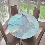 Round Tablecloth, Fitted Table Cover with Elastic Edge, Morbuy Marble Print Table Cloth Wipeable Tablecloths Stain Resistant Table Clothes for Indoor Outdoor (Diameter 130cm,Light Blue)