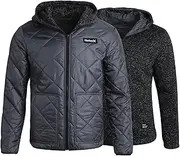 [Hurley] Men's Reversible Jacket - Quilted Puffer Reversible to Fleece Sweater - Warm Insulated Zip Up Jacket for Men (S-XL)