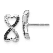 Solid 14k White Gold BlacK and Simulated CZ Infinity Heart Post Earrings