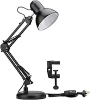 ZeroPlusOne® Swing Arm Desk Lamp, E27 Bulb Socket, Flexible Clamp on Table Lamps, Black Painted Classical Bedside Lamp for Reading, Working, Studying (AU Plug)