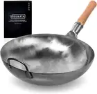YOSUKATA Silver round Bottom Wok Pan – 14 in / 36 Cm Woks and Stir Fry Pans - Ch