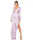 Ieena Mac Duggal Lilac Plunge Neck Cut Out Asymmetrical Ruffle Gown Size 6 $298