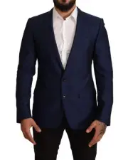 Dolce & Gabbana Classic Fit Blazer Navy Blue Men Light Blue Suits & Blazers