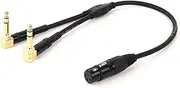 ROBAUN 3Pin XLR Male/Female to Dual 6.35 1/4'' Stereo Cable Right Angled Double Y Splitter 1/4 TRS to XLR Audio Adapter Cord(BK-F,0.29m)