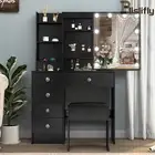 Dressing Table with LED Lights Slide Mirror Stool Drawers Vanity Makeup Desk Set