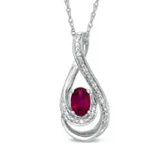 Oval Lab-Created Ruby and Diamond Accent Loop Pendant in Sterling Silver