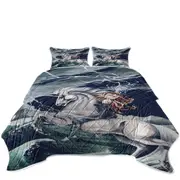 Rolling Thunder Ocean Unicorn and Female Warrior Coverlet