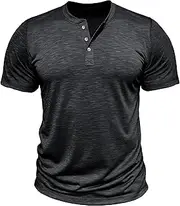 [Aosufei] Men's Button Up Slim Collarless T-Shirt Short Sleeve Solid Casual Tee Top Regular Fit Breathable Wokrout T-Shirts