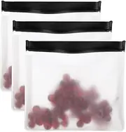 uxcell 10"x2"x7.3" Reusable Freezer Bag, 3 Pcs Leakproof Zip Food Storage Stand Up Bags Fridge Snack Vegetable Fruit Ice Container for Long-Lasting Freshness, Black
