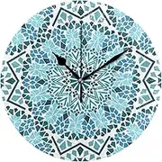 MASSIKOA Tribal Moroccan Mosaic Wall Clock, 10 Inch Silent Non Ticking Quartz Battery Operated Round Wall Clocks for Home/Office/School Clock
