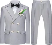 [Kidinix] Boys Suits Toddler Tuxedo Double Breasted Formal Suit Set Kids Wedding Outfit