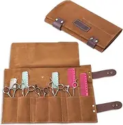 Hair Stylist Scissor Holder Pouch Cases for Hairdressers, Real Leather Scissor Roll Up Bag, Salon Tools Organizer for Barber Hairdresser (V-001-Brown)