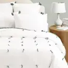 3-Pc Ballard Designs Anouk Pom Pom Full-Queen Quilt Set Spa Blue Fringes Chic