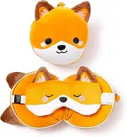 Relaxeazzz Adoramals Finnick The Fox Round Plush Travel Pillow and Eye Mask