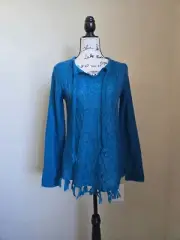 Prana shelby poncho blue wool blend pullover sweater womens S