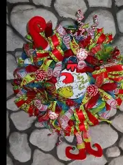XL Dr Seuss Grinch Curly Mesh Wreath Christmas whimsical Handmade