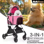Pet Stroller 4 Wheels Foldable 3-in-1 Cat Dog Cage Detachable Carrier Car Seat