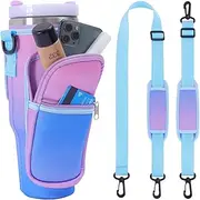 Water Bottle Carrier Bag with Phone Pocket for Stanley 40oz Tumbler with Handle Neoprene Water Bottle Holder Pouch with Adjustable Strap Bollus with Straw Cover & Carabiner for Hiking Travelling