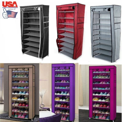 US 10-Tiers Shoe Rack Cabinet 30-Pair w/Cover Storage Shelf Shoe Tower Organizer