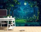 3D Tree Sea Glowworm Moon Grass Self-adhesive Removeable Wallpaper Wall Mural