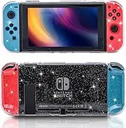 Dockable Case for Nintendo Switch, Protective Case for Nintendo Switch with a Tempered Glass Screen Protector and 6 Joy Stick Covers, Fit into The Dock Station - Clear Glitter