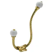 Rope Hat &amp; Coat Hook w/Porcelain Balls, Pol Brass