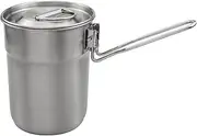 1L Coffee Cup with Folding Handle & Ventilated Lid Stainl Steel Camping Kettle Lightweight Cook Pot for Backpacking Hiking Camping Travelling Silver