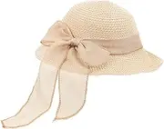 [WRITWAA] Summer Seaside Bowknot for Women Large Sun Block Hat Comfortable Design Beige