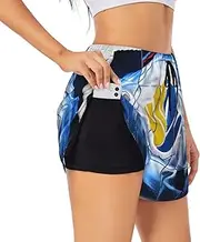 [GaxfjRu] Ice Hockey Art Pattern Print Women's Running Shorts High Waisted Running Shorts Pocket Sporty Gym Elastic Short