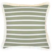 Cushion Cover-Coastal Fringe-Hampton Stripe Sage-45cm x 45cm
